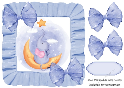 sweet little elephant sitting on a moon in frill 8x8 frame