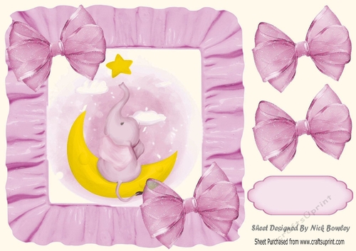 sweet little elephant sitting on a moon in pink frill 8x8 frame