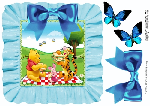 Picnic time with bear and friends in frill frame 8x8 with bow