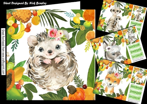4 Lovely Tropical Animals (Fox) in  Fruit Frame 8x8 card fronts mini kit (SET 3)