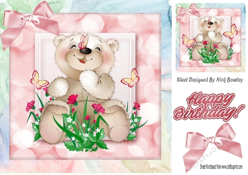 Cute baby bear with butterflies in rainbow frame 8x8