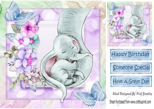 sweet dreams little one mum and baby elephant  blue butterflies 8x8