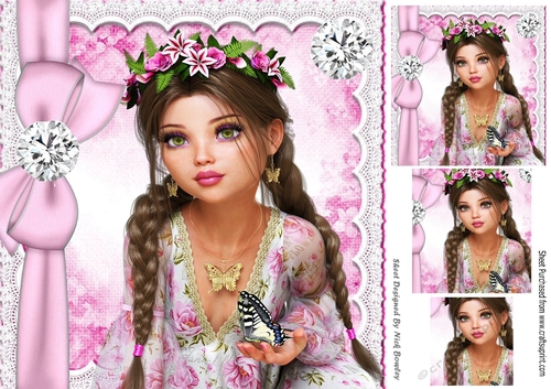 pretty as a picture girl on lace with bows and diamonds 8x8 with pyramids
