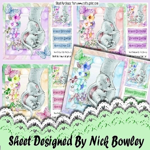  4 sweet dreams mum and baby elephants butterflies card fronts 8x8 mini kit