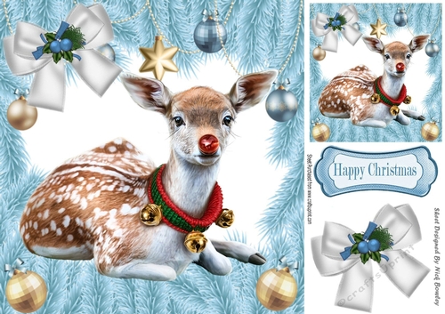 Cute Rudey with blue baubles and bow 8x8