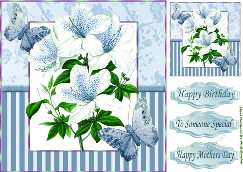 pretty shades of water colour lilies  blue/white in stripe 8x8 frame