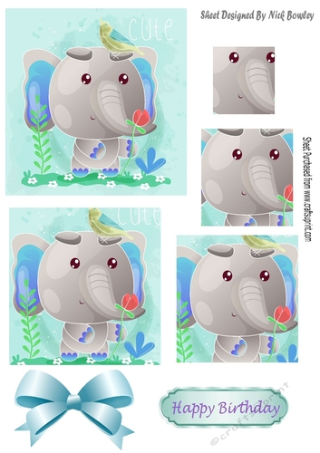 Cute painted  elephant with flowers and bird  with  bow pyramids