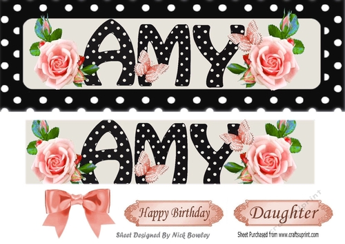 AMY Name DL With peach roses and black/white polkadot