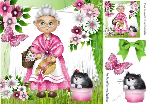 Lovely Granny in pink with flowers and butterfly 8x8