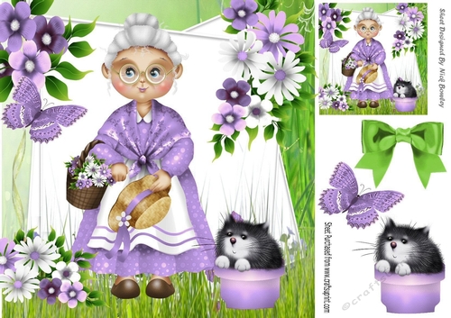 Lovely Granny in purple with flowers and butterfly 8x8