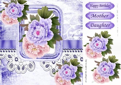 Shabby chic frame. lace with  purple/pink flowers 8x8