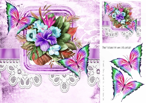 Shabby chic frame. lace with flowers and butterflies 8x8 (purple)