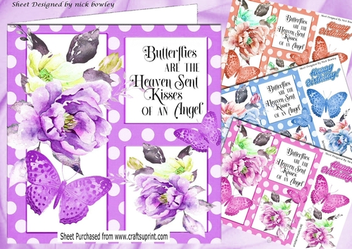 4 Pretty polkadot window card fronts with flowers, script, butterflies 8x8 mini kit