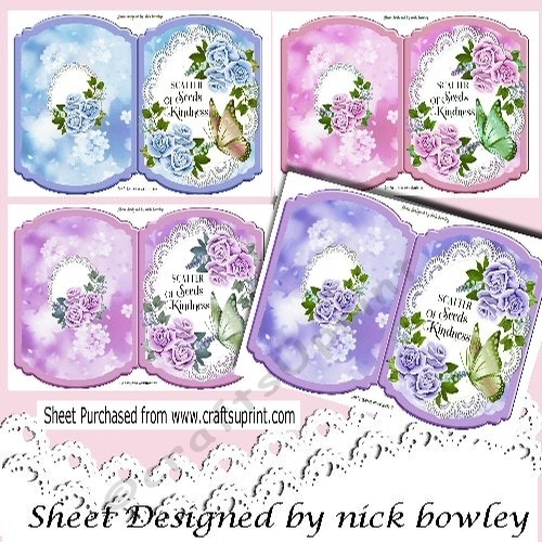 4 Lovely roses on lace with butterflies Bracket cards mini kit