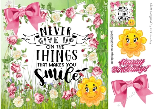 Smile its a lovely Day, with pink roses 8x8