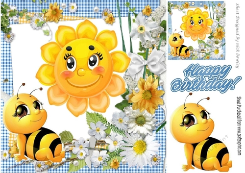 Smile its a lovely Day, with flowers and cute little bee 8x8