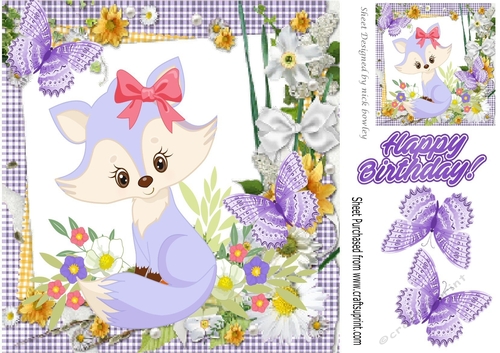 Cute Foxy Girl in purple gingham flower frame 8x8