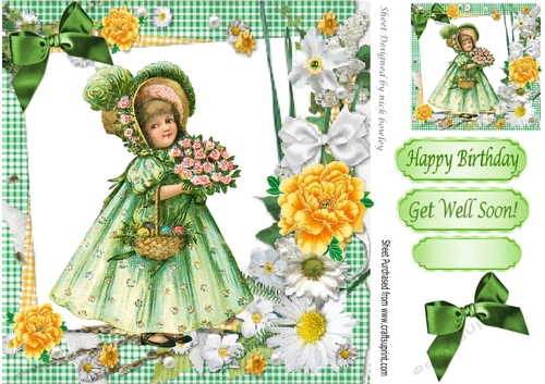 Little vintage girl taking flowers to granny 8x8