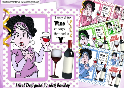 4 Lovely  Card Fronts of wine tasting lady in window frames 8x8 Mini kit
