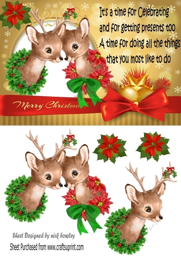 Cute pair of deers with bow and verse A5 Card front