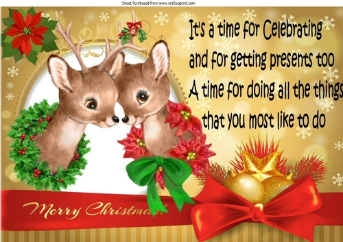 Cute pair of deers with bow and verse A4 Card front
