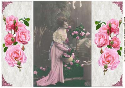 Vintage Lady with Roses, Gatefold
