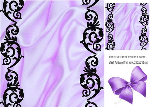 purple satin and ornate black border 8x8 card front