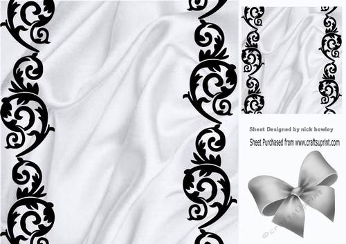 silver satin and ornate black border 8x8 card front