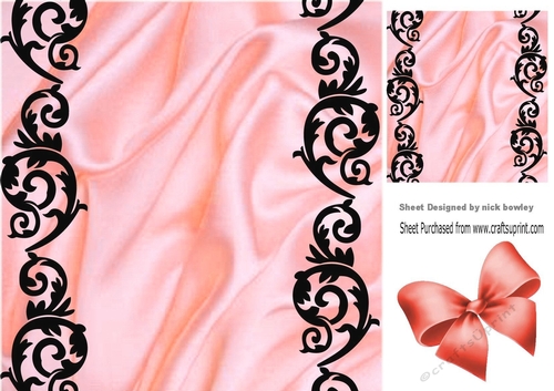 peach satin and ornate black border 8x8 card front
