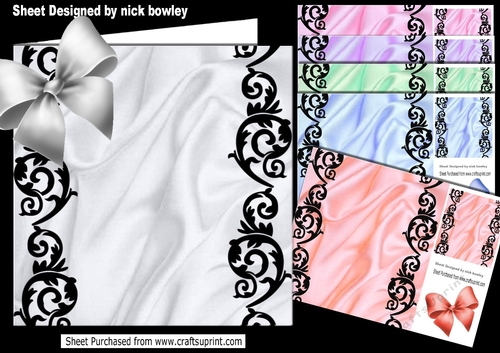  6  coloured satin and ornate black border card fronts 8x8  Mini kit