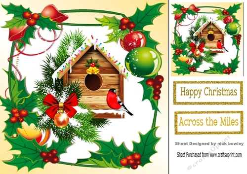 Lovely robin house in holly and berry frame 8x8