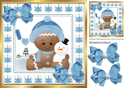 Cute Gingerbread in the snow  with bows 8x8 (one)