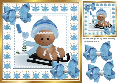 Cute Gingerbread in the  snow  with bows 8x8 (two)