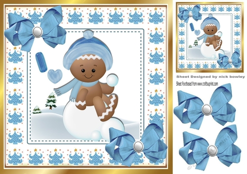 Cute Gingerbread in the  snow  with bows 8x8 (three)