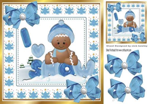Cute Gingerbread in the  snow  with bows 8x8 (four)