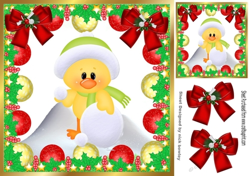 Cute little yellow chick in christmas baubles 8x8 frame (one)