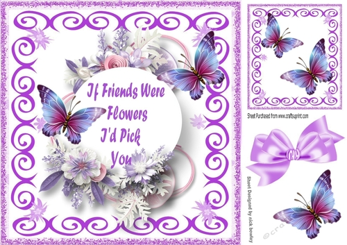 If friends were flowers! pretty flower arrangement/ butterflies 8x8 (one)