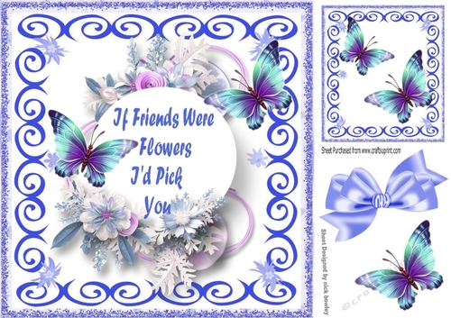 If friends were flowers! pretty flower arrangement/ butterflies 8x8 (Two)