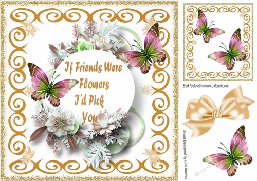 If friends were flowers! pretty flower arrangement/ butterflies 8x8 (four)