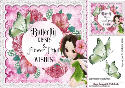 Butterflies and faerie in pink rose frame 8x8
