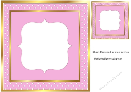 Lovely pink polkadot card front with gold 8x8