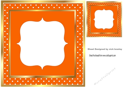 Lovely orange polkadot card front with gold 8x8