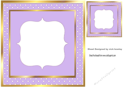 Lovely lilac polkadot card front with gold 8x8