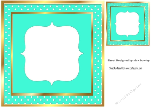 Lovely turq polkadot card front with gold 8x8