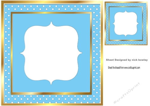 Lovely blue polkadot card front with gold 8x8