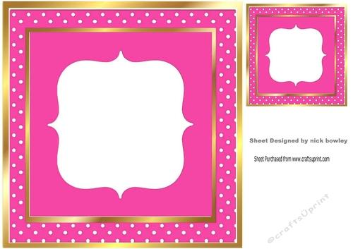 Lovely cerise polkadot card front with gold 8x8