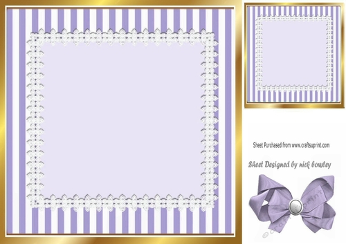 Pretty lilac stripe with lace and bow card front 8x8
