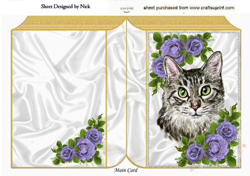 Pretty cat with purple roses folded book
