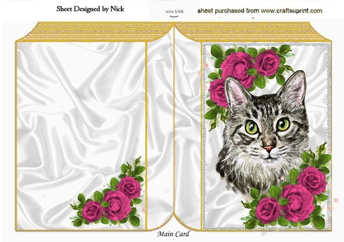 Pretty cat with cerise roses folded book