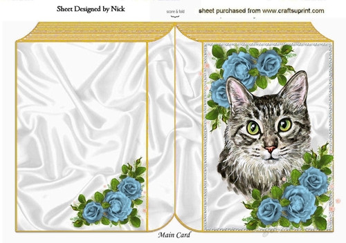 Pretty cat with blue roses folded book